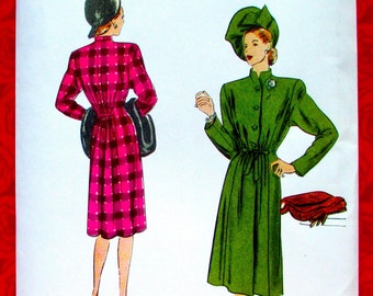 Vogue Sewing Pattern V1903, 1940's Knee Length Coat, Stand Collar, Tie Belt, Sizes 8 10 12 14 16, DIY Retro Fashion Winter Outerwear, UNCUT