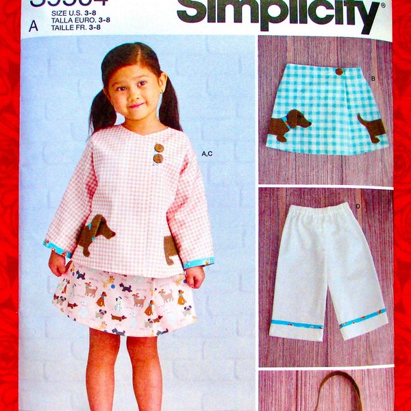 Simplicity Easy Sewing Pattern S9504 Jacket, Skirt, Cropped Pants, Purse, Girl's Sizes 3 4 5 6 7 8, Dachshund Appliqué, Spring Summer, UNCUT