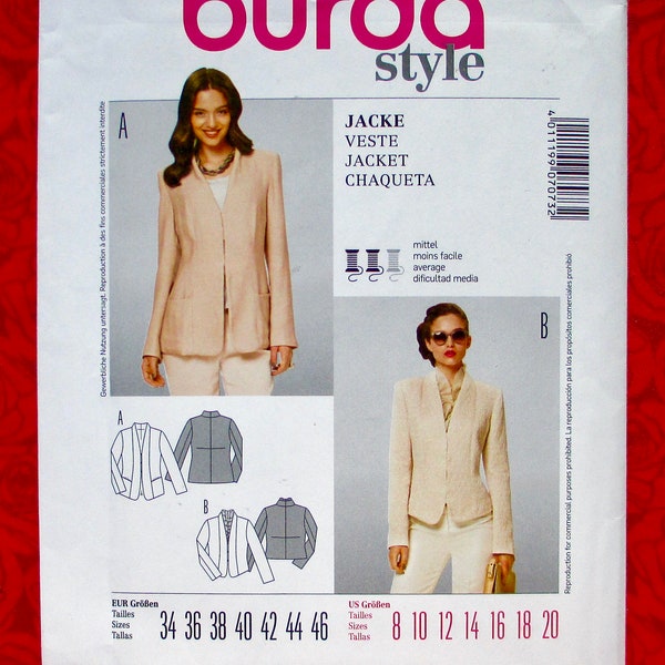 Burda Sewing Pattern 7073, Semi-Fitted Jacket, Modern Style Coat, Short Length, Sizes 8 10 12 14 16 18 20, Spring Summer Sportswear, UNCUT