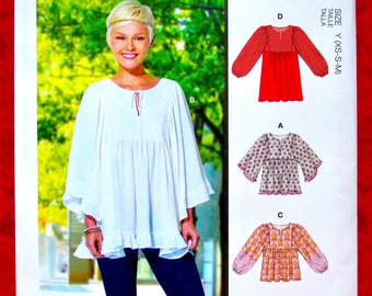 McCall's Easy Sewing Pattern M7325, Tunic Top, Gathered, Loose Fitting, Sizes XS S M, Pullover Blouse, Boho Hippie Chic Fashion Shirt, UNCUT
