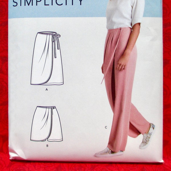 Simplicity Sewing Pattern S9111 Faux Wrap Skirt & Pants, Shorts, Sizes 16 18 20 22 24, Spring Summer Casual Modern Fashion Sportswear, UNCUT