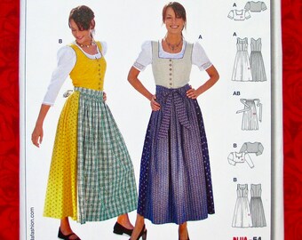 Burda Sewing Pattern 8448 Bavarian Folk Costume, Dirndl Dress, Top Blouses, Apron, Sizes 12 14 16 18 20 22 24 26 28, Trachten Fashion, UNCUT