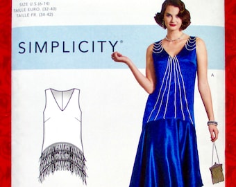 Simplicity Sewing Pattern S9088, 1920's Flapper Dress, Top, Skirt, Sizes 6 8 10 12 14, DIY Fringed Costume, Historical Evening Gown, UNCUT