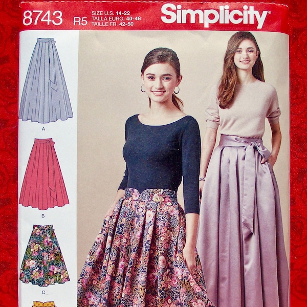 Simplicity Sewing Pattern S8743 Pleated Skirt Sash, Classic Fashion, Short Midi Long, Plus Sizes 14 16 18 20 22, DIY Special Occasion, UNCUT