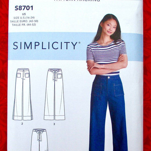 Simplicity Sewing Pattern 8701 Pants Jeans, Long, Cropped, Plus Sizes 16 18 20 22 24, Spring Summer Casual Leisure Fashion Sportswear, UNCUT