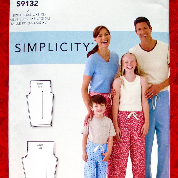 Simplicity Easy Sewing Pattern S9132, Pull-On Lounge Pants, Pajamas, Adult Teen Child Sizes Xs S M L XL, Casual Leisure Summer Winter, UNCUT