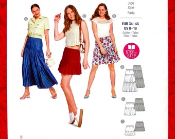 Burda Sewing Pattern 6116, Pull On Tiered Skirts, Long, Mini, Above Knee Length, Sizes 8 10 12 14 16 18, DIY Summer Casual Sportswear, UNCUT