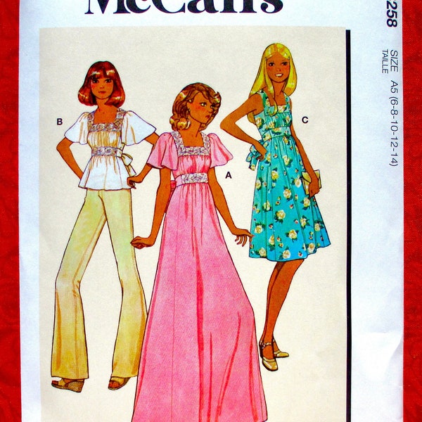 McCall's Easy Sewing Pattern M8258, 1970's Dress, Long Gown, Top, Sundress, Sizes 6 8 10 12 14, Prom Party, Retro Fashion Sportswear, UNCUT