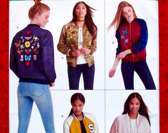 Simplicity Sewing Pattern 8418 Bomber Jacket, Casual Sportswear, Zip Front, Floral Appliqué, Sizes 14 16 18 20 22, Spring Outerwear, UNCUT