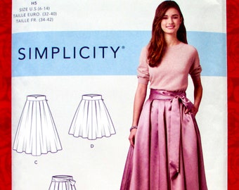 Simplicity Sewing Pattern 8743 Pleated Skirt Sash, Classic Fashion, Short, Midi & Long, Sizes 6 8 10 12 14, DIY Special Occasion Prom, UNCUT