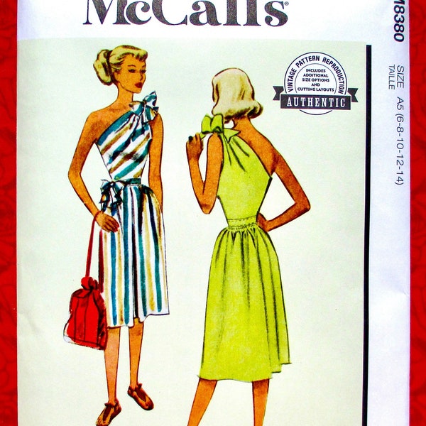 McCall's Sewing Pattern M8380, 1940's One Shoulder Full Skirt Dress, Sizes 6 8 10 12 14, DIY Summer Fashion, Retro Casual Sundress, UNCUT