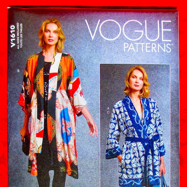 Vogue V1610 Easy Sewing Pattern, Kimono Jacket, Loose Fit Robe, Belt, Modern Evening Fashion, Designer Sandra Betzina, Spring Summer, UNCUT