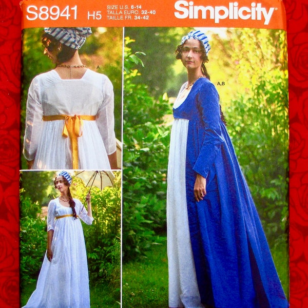 Simplicity S8941, Sewing Pattern Regency Gown & Coat, Empire Waist, Sizes 6 8 10 12 14, Historical Reenactment 1800's Costume Dress, UNCUT