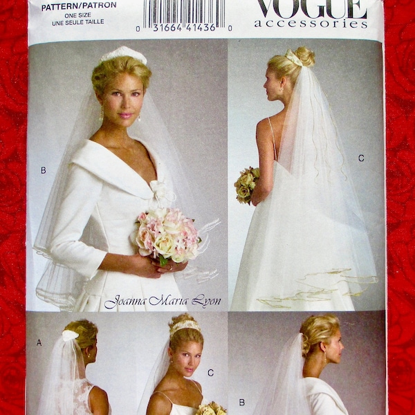 Vogue Sewing Pattern V8374, Bridal Veils, Headpieces, Hip Length, DIY Bride's Classic Traditional Formal Romantic Wedding Accessory, UNCUT