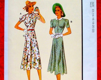 McCall's Sewing Pattern M8338, 1930's Shirtwaist Dress, Short Long Sleeve, Below Knee Length, Sizes 14 16 18 20 22, Summer Fashion, UNCUT