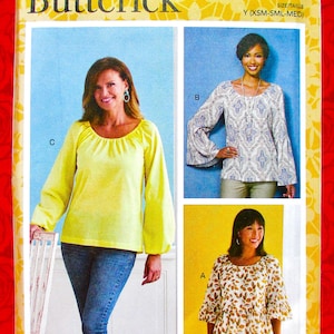 Butterick Easy Sewing Pattern B6455 Loose Pullover Tops, Peasant Style, Sizes XS S M, Spring Summer Smock Blouse, Casual Sportswear, UNCUT image 1