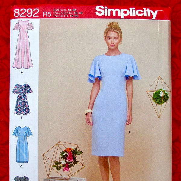 Simplicity Sewing Pattern 8292 Special Occasion Dress, Evening Gown, Princess Seams, Miss Petite Sizes 14 16 18 20 22, Wedding Party, UNCUT