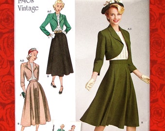 Simplicity Sewing Pattern 8462 Bolero Jacket, Full Skirt, Blouse, 1940's Retro, Sizes 16 18 20 22 24, Vintage Fashion Sportswear Suit, UNCUT