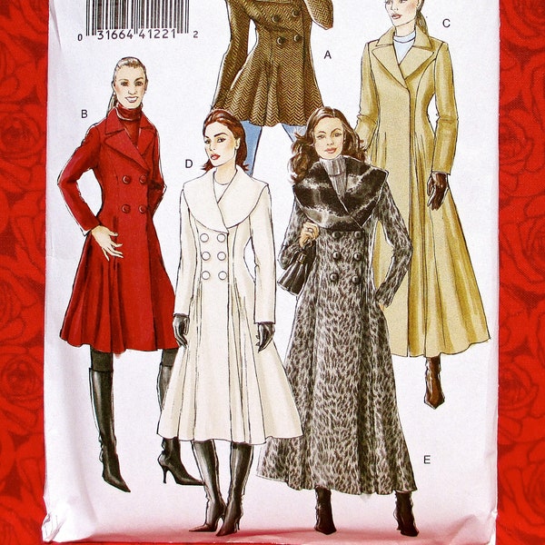 Vogue Sewing Pattern V8346, Fit & Flare Coat, Princess Seams, Misses' Sizes 6 8 10, Short Long Length, Fall Winter Fashion Outerwear, UNCUT