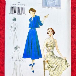 Vogue Sewing Pattern V8974 1940&#39;s Sundress, Cropped Jacket, Belt, Sizes 6 8 10 12 14, MCM Retro Fashion, DIY Spring Summer Sportswear, UNCUT