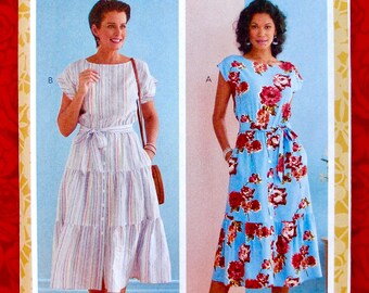 Butterick Easy Sewing Pattern B6722 Loose Fit Pullover Dress, Tiers, Short Sleeves, Sizes 14 16 18 20 22, Spring Summer Casual Fashion UNCUT