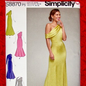 Simplicity Sewing Pattern S8870, Formal Mermaid Evening Gown, One Shoulder Dress, Miss & Petite Sizes 12 14 16 18 20, Wedding Bridal, UNCUT