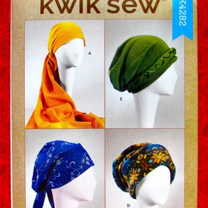 Kwik Sew Sewing Pattern K4282 Turban Head Wrap Hat Cap, Chemo Care Fashion Accessory, Women Sizes S M L, DIY Spring Summer Boho Style, UNCUT image 1