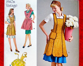 Simplicity Sewing Pattern 8571, Aprons, Pinafore Bibbed, Half, Ruffled, Sizes S M L, MCM Vintage Retro Style, DIY Bridal Shower Gifts, UNCUT