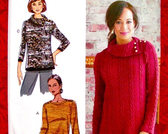 Butterick Sewing Pattern B6857 Knit Tops, Sweaters, Shawl Collar & Crew Neck, XS S M L XL XxL, Fall Winter Casual Fashion Sportswear, UNCUT