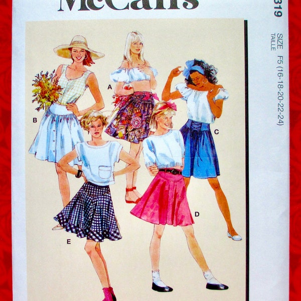 McCall's Sewing Pattern M8319, Short Skirts, Gathered & Flared, Plus Sizes 16 18 20 22 24, Classic Retro 1980's Fashion Sportswear, UNCUT