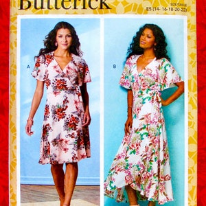 Butterick Easy Sewing Pattern B6554, Wrap & Tie Dresses, Sundress, Ruffle Flounce Hem, Plus Sizes 14 16 18 20 22, DIY Summer Fashion, UNCUT image 1