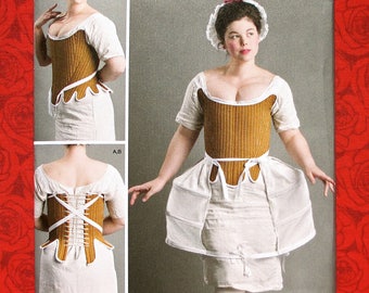 Simplicity Sewing Pattern 8579, 1700's Laced Corset Shift Panniers, Sizes 14 16 18 20 22, Historical Georgian Costume Undergarments, UNCUT