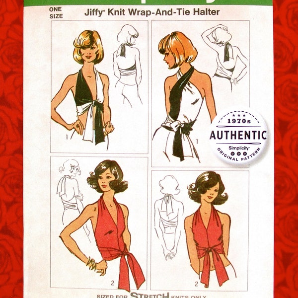 Simplicity Sewing Pattern 5555 Wrap & Tie Halter Top, Stretch Knit, 1970's Retro Style, DIY Casual Fashion, Summer Glamour Sportswear, UNCUT