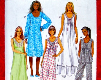 Butterick Easy Sewing Pattern B5792, Nightgown, Pajamas, Loose Fit Sleepwear, Miss Sizes XS S M, DIY Summer Winter Casual Loungewear, UNCUT