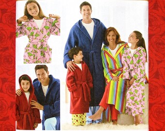 Simplicity Sewing Pattern 3575 Hooded Bath Robe, Family Loungewear Women Men Child Teen Sizes Xs S M L XL, Casual Leisure Winter Gift, UNCUT