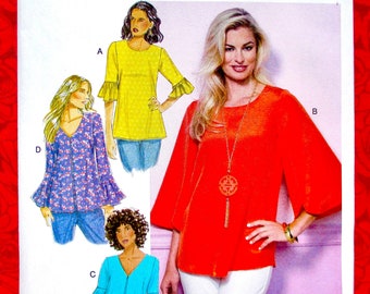 Butterick Easy Sewing Pattern B6456, Loose Fit Top, Tulip, Ruffle Sleeves, Sizes 6 8 10 12 14, DIY Spring Summer Boho Chic Sportswear, UNCUT