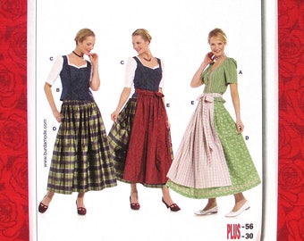 Burda Sewing Pattern 7870 Bavarian Folk Costume, Dirndl Skirt, Top Blouse, Apron, Bodice, Misses' Sizes 12 14 16 18 20 22 24 26 28 30, UNCUT