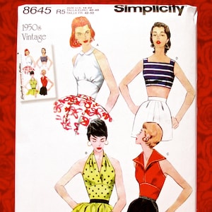 Simplicity Sewing Pattern 8645 Halter Sun Tops, 1950's Fashion, Plus Sizes 14 16 18 20 22, Vintage Retro Glamour Style, Summer Casual, UNCUT