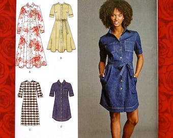 Simplicity Sewing Pattern 8014 Button Front Shirt Dress, Tie Belt, Miss & Petite Sizes 6 8 10 12 14, DIY Spring Summer Casual Fashion, UNCUT
