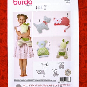 Burda Sewing Pattern 6886 Pillows, Scottie Dog, Kitty Cat, Stuffed Animal Soft Toy Figures, DIY Baby Infant Shower Birthday Doll Gift, UNCUT