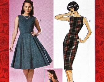 Butterick Sewing Pattern B6094, Sleeveless Dress, Fit & Flare or Straight, Plus Sizes 14 16 18 20 22, DIY Retro Summer Gertie Fashion, UNCUT