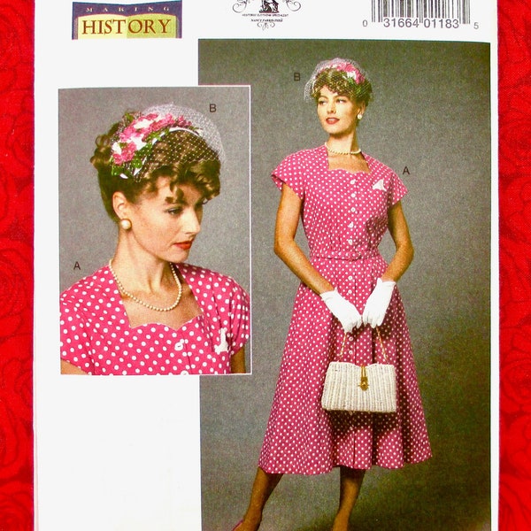 Butterick Sewing Pattern B6672 Button-Front Dress, Hat, Retro 1950's Vintage Style, Sizes 6 8 10 12 14, MCM Summer Fashion Sportswear, UNCUT