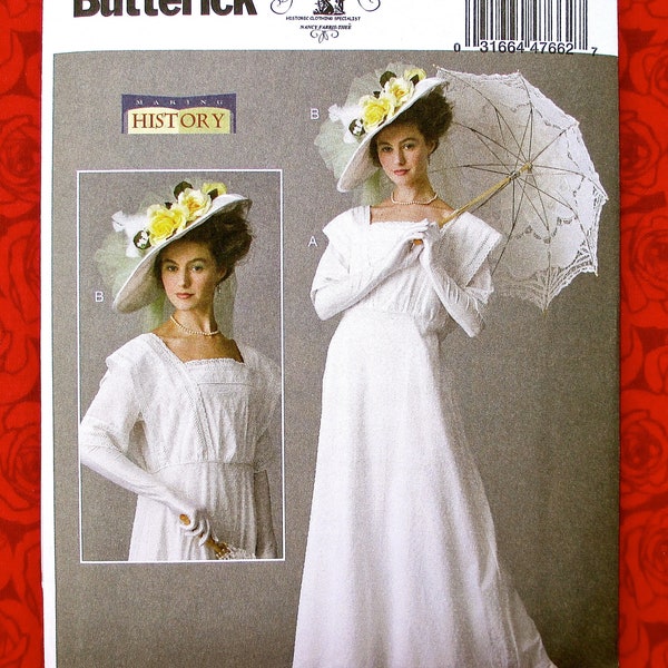 Butterick Sewing Pattern B6610 Edwardian Dress, Hat, 1900's Summer Style Loose Fitting Gown, Sizes 6 8 10 12 14, Historical Costume, UNCUT