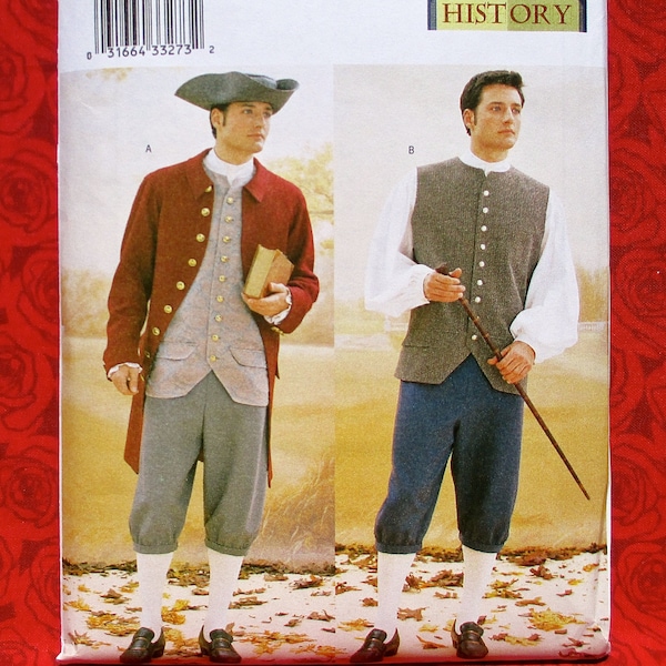 Butterick Sewing Pattern 3072 Men's Historical Costumes, 1700's Georgian Colonial, Sizes 38 40 42, Coat Vest Shirt Pants, Tricorn Hat, UNCUT