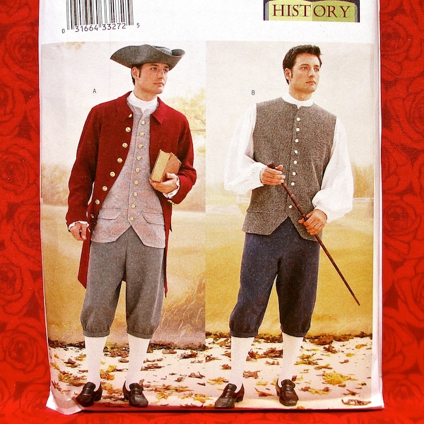 Butterick Sewing Pattern 3072 Men's Historical Costumes, 1700's Georgian Colonial, Sizes 32 34 36, Coat Vest Shirt Pants, Tricorn Hat, UNCUT