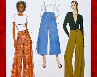 Vogue Easy Sewing Pattern V9361 Wide Leg Pants, Long, Cropped, Miss & Petite Sizes 6 8 10 12 14, Spring Fashion, Sportswear Separates, UNCUT