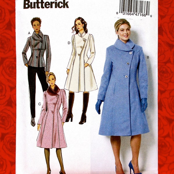 Butterick Sewing Pattern B6497 Asymmetrical Coat Jacket, Princess Seam, Plus Sizes 16 18 20 22 24, Fall Winter Modern Classic Fashion, UNCUT