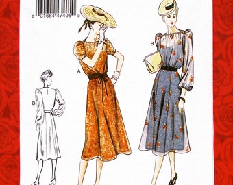 Vogue Sewing Pattern V9295, 1940's Fit Flare Dress, Tucks, Belt, Short & Long Sleeves, Sizes 6 8 10 12 14, DIY Spring Summer Fashion, UNCUT