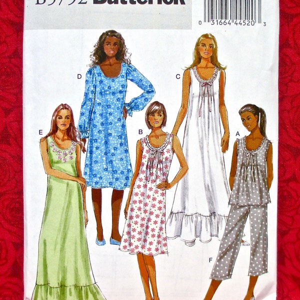 Butterick Easy Sewing Pattern B5792 Nightgown, Pajamas, Loose Fit Sleepwear, Plus Sizes L XL XxL, DIY Winter Summer Casual Loungewear, UNCUT