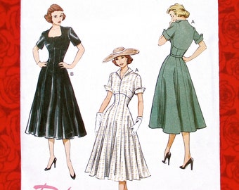 Butterick Sewing Pattern B6018 Dress, Fitted Bodice Flared Skirt, Miss Sizes 6 8 10 12 14, Retro 1950's New Look, MCM Summer Fashion, UNCUT